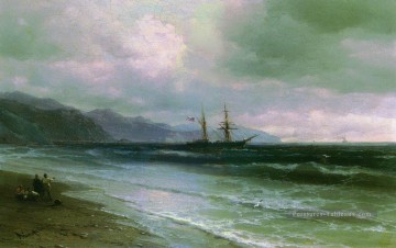paysage avec une goélette 1880 Romantique Ivan Aivazovsky russe Peinture à l'huile